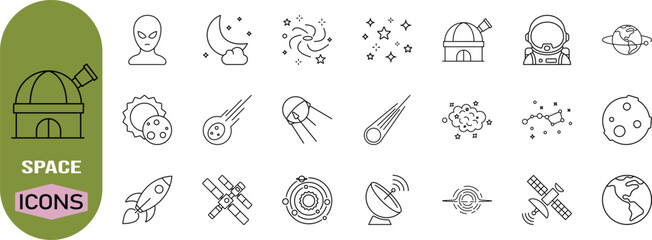 Space astronomy exploration vector icons. astronaut icon set, rocket icon set, earth icon set © Aditta