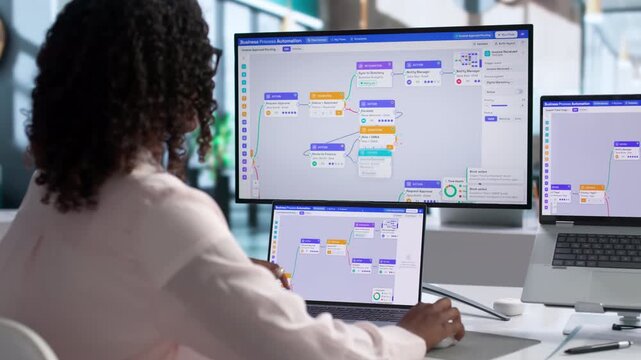 Business Analyst Optimizes Workflow Using Laptop