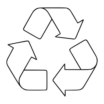 Hand-drawn recycling symbol vector icon with three arrows forming triangular Mobius loop, minimalist environmental outline illustration for eco-friendly sustainable design and green branding projects