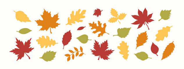 A set of different colors of autumn leaf silhouettes © cozy studio