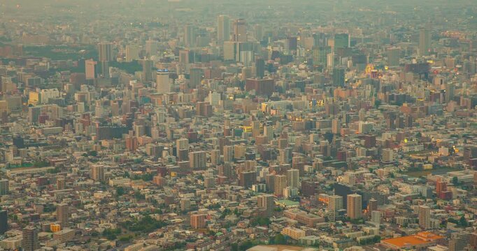Sapporo Cityscape Daytime Timelapse: High Angle Panoramic View from Mount Moiwa, Hokkaido, Japan - Wide Angle Shot 