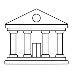 Obraz premium Minimalist Vector Icon Of Classical Bank Building With Columns And Triangular Roof, Hand-Drawn Outline Style Illustration For Financial Services And Modern Architecture Design Projects.