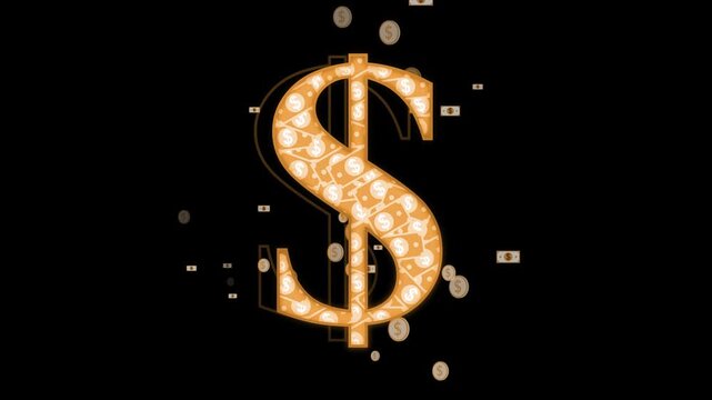 Glowing dollar sign made of money icons background modern digital look animation