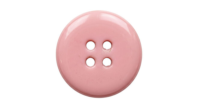 Single pink four-hole button isolated on a white background