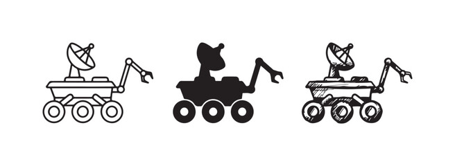 Mars Rover Icon Set: Outline, Solid, and Hand-Drawn Styles © Ірина Гринюк