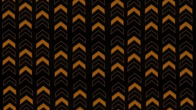 Repeating chevron pattern with dotted outlines background animation, vertical columns of arrows high contrast geometric texture