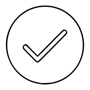 Minimalist vector icon of checkmark option button, hand-drawn outline style, approval symbol, confirmation mark, checkbox design, clean line art, scalable graphic element for user interfaces