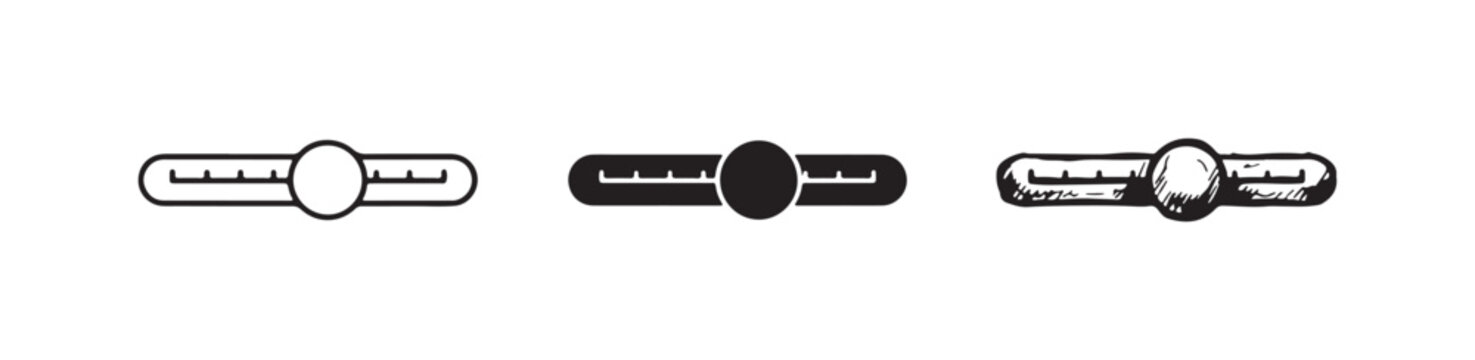 Single horizontal fader or slider control icon presented in outline, solid, and expressive hand-drawn styles, for user interface.