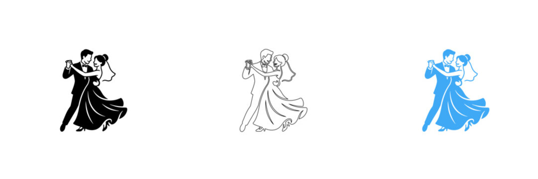 Three ballroom dancers in elegant poses isolated on transparent background, Vector