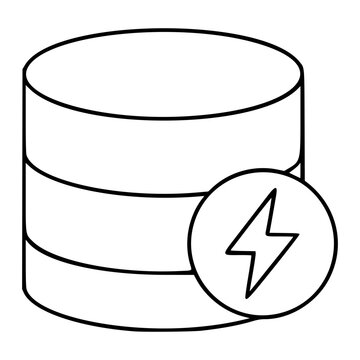 Minimalist Vector Icon of Database Caching Layer with Lightning Bolt Symbol. Hand-drawn Line Art Illustration for Technology, Speed, and Data Storage Concepts. Clean Scalable Outline Design.