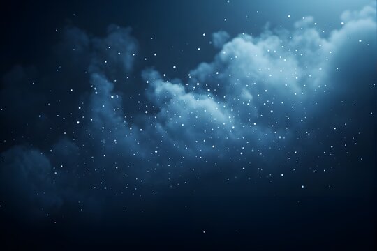 Dark Blue Cloudy Sky with Stars and Light Rays