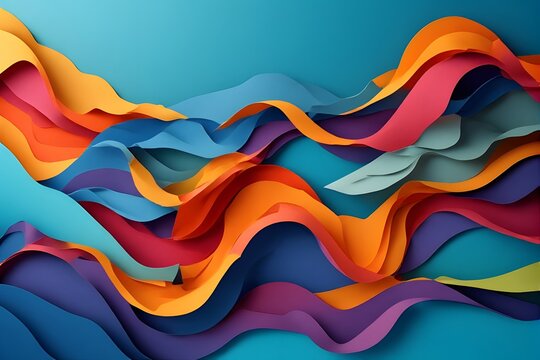 Colorful Abstract Wave Strips Over Blue Background