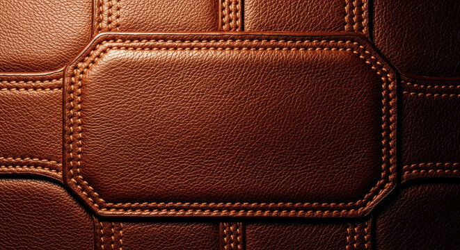 Brown Leather Background with Stitches and Shadows - A High-End Design Element High-quality brown