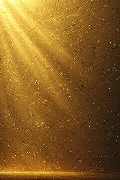 Golden Light Rays Shimmering Over Cracked Dark Wall