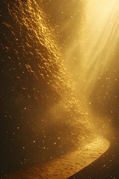 Golden Light Path Through Shimmering Wall and Curved Floor