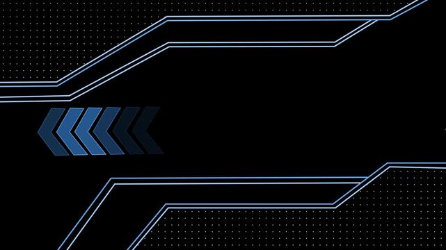 Abstract futuristic tech background animation, dotted grid pattern glowing circuit lines and chevron arrows