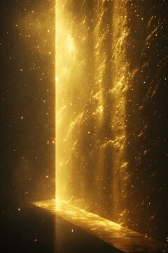 Golden Vertical Beam Portal Glowing in Dark Atmosphere