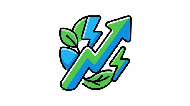 A stylized icon featuring blue and green arrows and lightning bolts with leaves