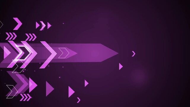 Abstract futuristic arrows moving right on dark background animation, geometric tech design with motion and glow