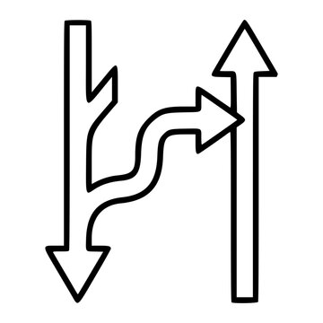 Vector illustration of pull request arrows showing code merge and exchange, featuring a downward arrow, upward arrow, and curved connecting arrow, symbolizing software development, git workflow, and