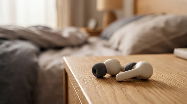 Comfortable Sleeping Earbuds on Soft Fabric Display for Peaceful Sleep Aid