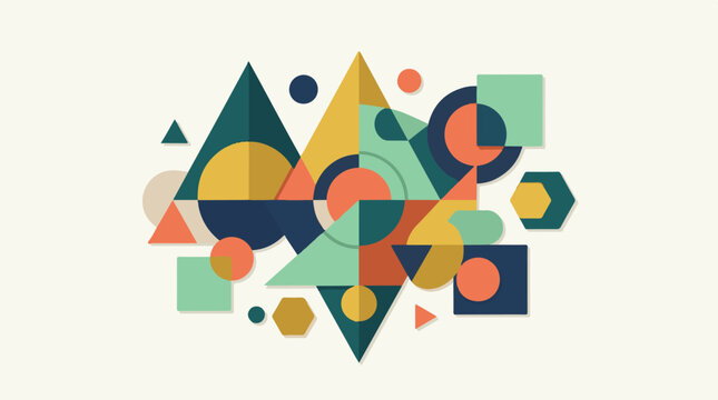 Abstract geometric composition with triangles circles squares hexagons