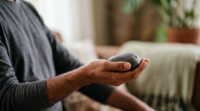 Indian Male Hand Cupping Polished Stone - Wellness & Masculinity Concept