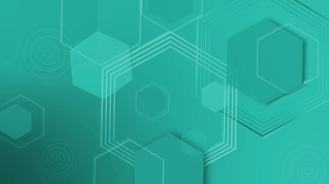 Abstract geometric background with layered hexagons animation, concentric rings and subtle gradients creating depth