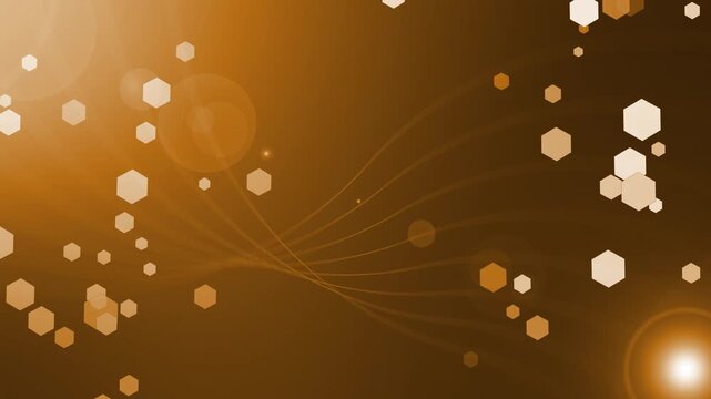 Abstract colorful background with hexagonal bokeh and flowing light streaks animation, lens flares and scattered hexagon shapes