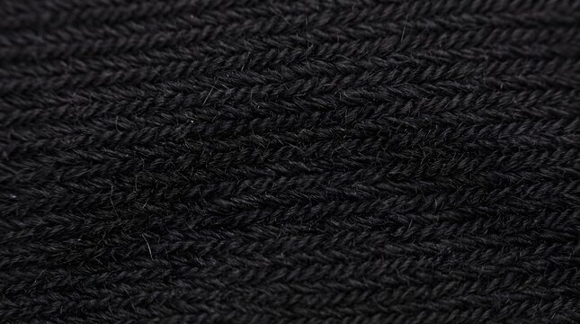 A close-up detailed view of a dark-colored woven fabric texture with interwoven threads, showcasing a black background with a subtle knit pattern, emphasizing the material's intricate weave 