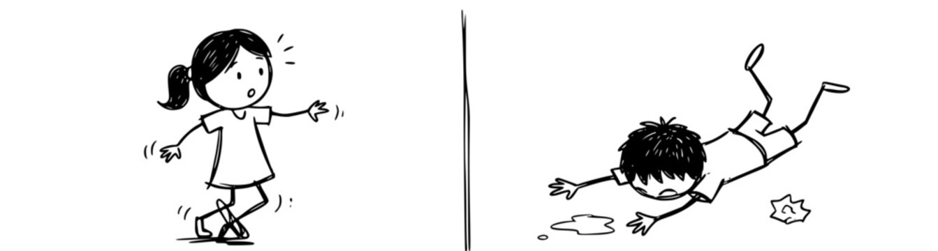 A child awkwardly attempts to walk, showcasing a moment of uncertainty as they slightly stumble on a slippery floor, potentially creating a humorous situation.