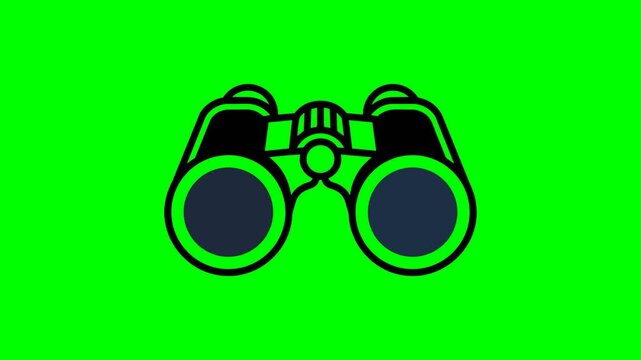 binoculars search vision discover explore zoom observe view animation icon green screen motion footage chroma key flat graphic illustration isolated