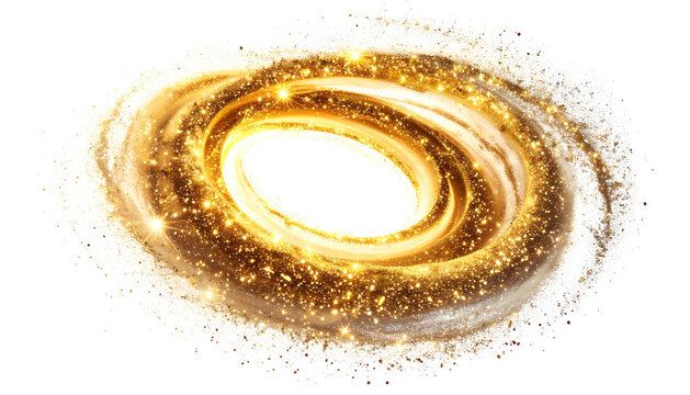 Glowing spiral nebula with white halo against a stark black backdrop