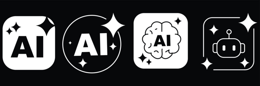 Generative AI sparkle, AI generate icon set, sparkle star with square button, artificial intelligence star logo