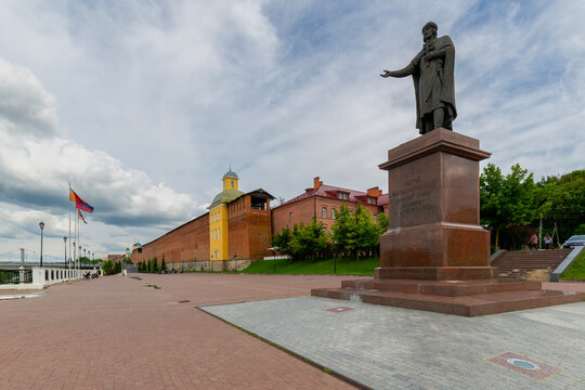 A monument to Prince Vladimir on Dnieper River embankment in Smolensk, Russia