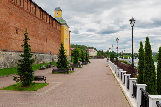 The fortress wall of the Smolensk Kremlin and embankment of the Dnieper River