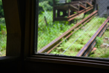 Fototapeta premium Wire Mesh Window Rail View