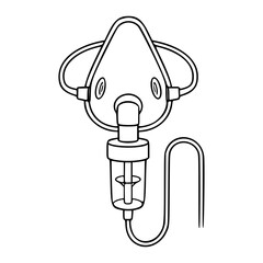 Obraz premium Nebulizer Breathing Mask with Oxygen Tube Line Art Vector Icon. Minimalist Outline Illustration of Respiratory Medical Equipment for Asthma Treatment and Breathing Therapy Healthcare Design.