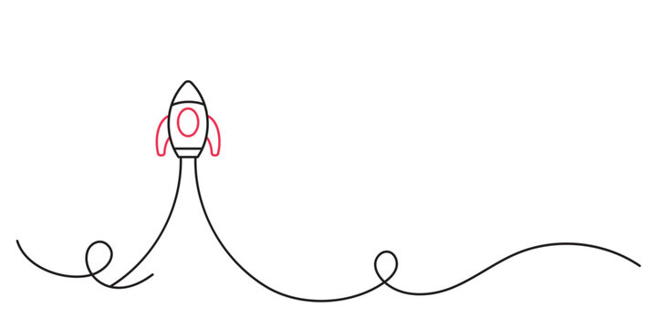 business start up rocketship launch icon single line illustration. spacecraft take off continuous line drawing new idea, creative, innovation and new opportunity concept minimalist art