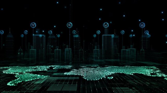 Smart city with technology network Internet of things and social media connection, Technology high speed internet connection, Digital data matrix flowing future background concept.