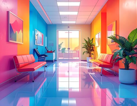Vibrant colorful modern waiting room interior.