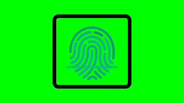 biometric fingerprint scan security identity touch recognition authentication animation icon green screen motion footage chroma key flat graphic illustration isolated