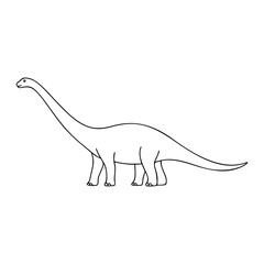 Minimalist Vector Icon of Diplodocus Dinosaur, Hand-Drawn Line Art Illustration of Long-Necked Sauropod Prehistoric Reptile, Clean Outline Design for Paleontology Jurassic Park and Ancient Life Themes © DilMohammad