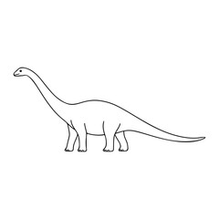 Minimalist vector icon of diplodocus dinosaur in line art style. Hand-drawn outline of prehistoric reptile with long neck and tail, scalable graphic element for educational design projects. © DilMohammad