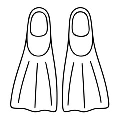 Hand drawn vector icon of a pair of swim fins flippers for diving and snorkeling underwater. Minimalist outline illustration, scalable line art design for water sports equipment and beach activities. © Aranya