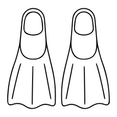 Hand drawn vector icon of a pair of swim fins flippers for diving and snorkeling underwater. Minimalist outline illustration, scalable line art design for water sports equipment and beach activities. © Aranya