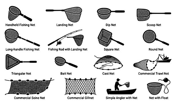 Fishing Net Silhouette Icons Vector Collection EPS10