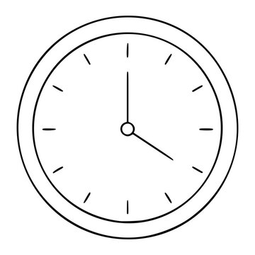 Minimalist Vector Clock Icon Illustration with Simple Line Art Timepiece Design. Hour Markers and Clock Hands on Clean Modern Graphic for Digital Applications, Web Design, and Print Media.