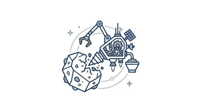 Asteroid Mining Spacecraft with Industrial Drill and Robotic Claw