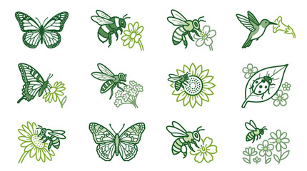 Green insect pollinator icons © ujang